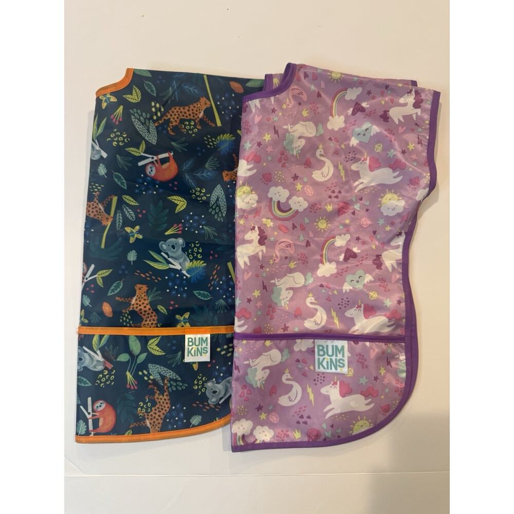 Bumkins Sleeved Bib Set 2 Waterproof Toddler Feeding Art Smock